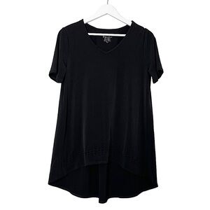 NWT Chico's Women's Knit Kit Laser Cut‎ Short Sleeve Top in Black Size Small